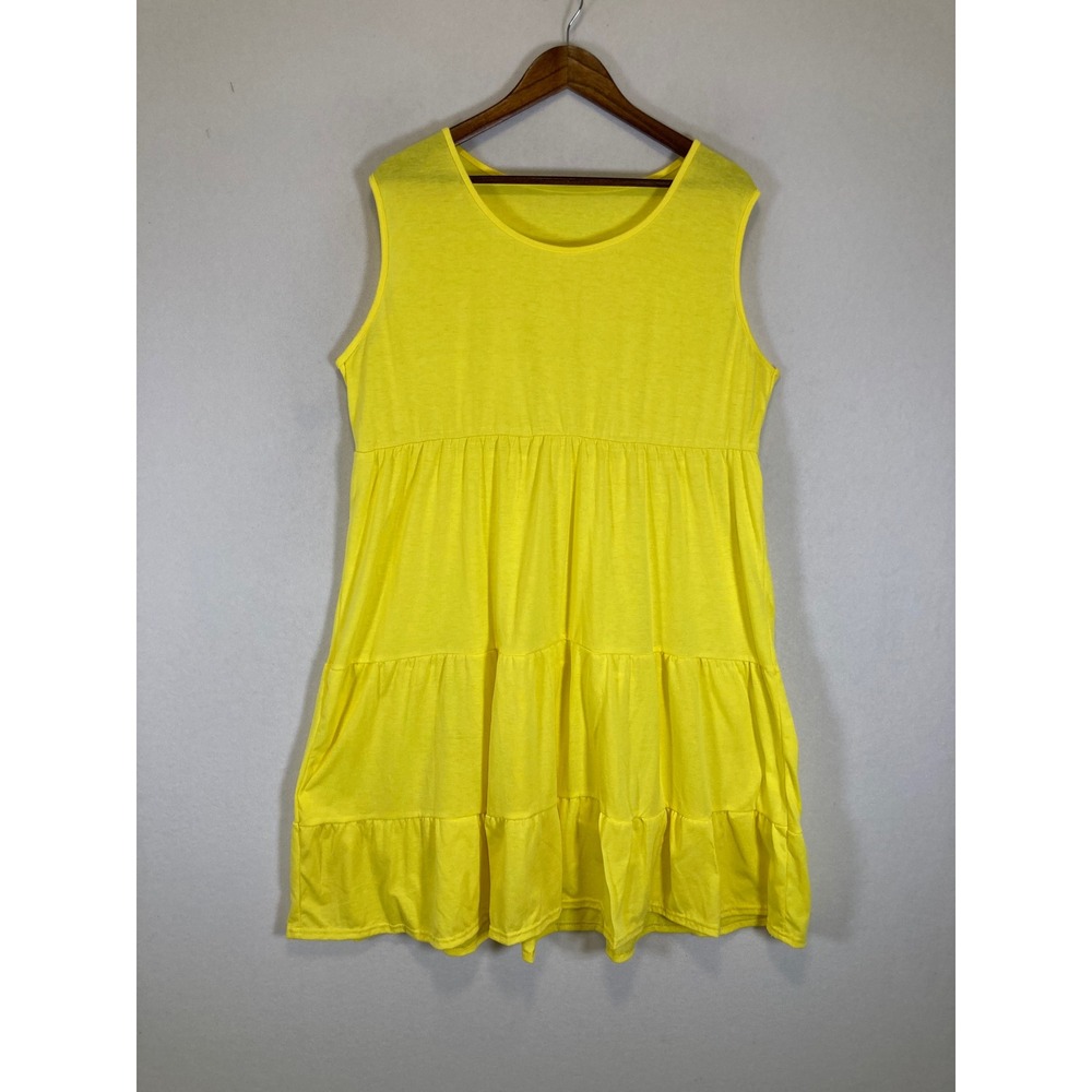 Boho Joyful‎ Minimalist  Women XL Yellow Tiered Sleeveless Babydoll Mini Dress